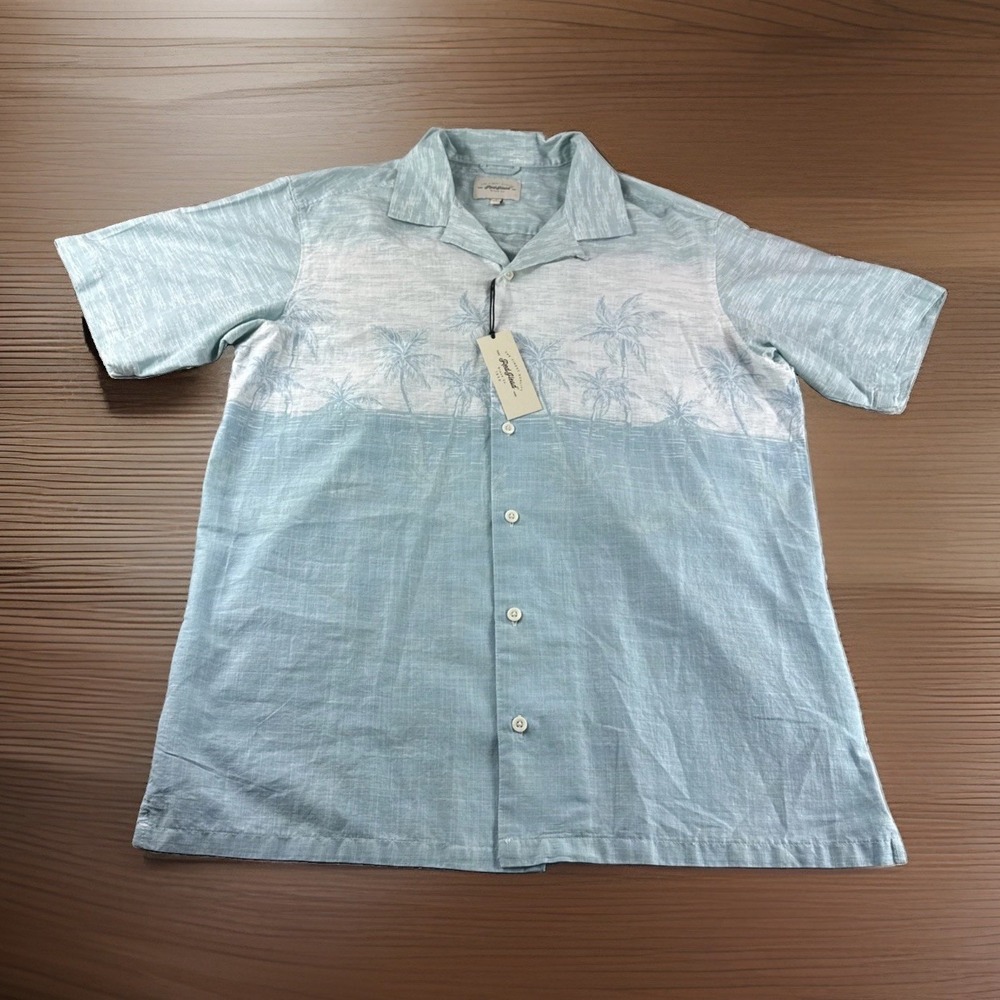 Red Head Gradient Palms Hawaiian Shirt Mens L Blue Short Sleeve Button Up Camp